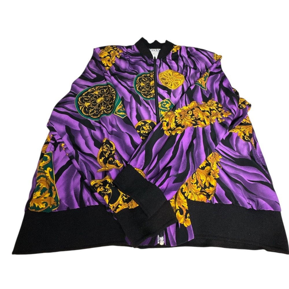 New Vintage Teddi‎ Size Large Purple Baroque Pattern Lightweight Bomber Jacket